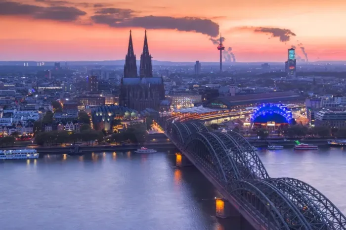 Framed Print : Cologne Cathedral and Hohenzoller Bridge over River Rhine in Cologne city at dusk Framed Print : Cologne Cathedral and Hohenzoller Bridge over River Rhine in Cologne city at dusk