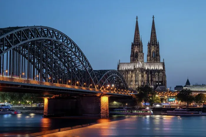 Framed Print : Cologne Cathedral and Hohenzollern Bridge at dusk, Cologne, North Rhine-Westphalia, Germany Framed Print : Cologne Cathedral and Hohenzollern Bridge at dusk, Cologne, North Rhine-Westphalia, Germany