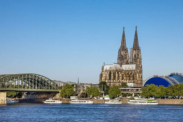 Cologne Cathedral, River Rhine and Hohenzollern Bridge, Cologne, North Rhine Westphalia