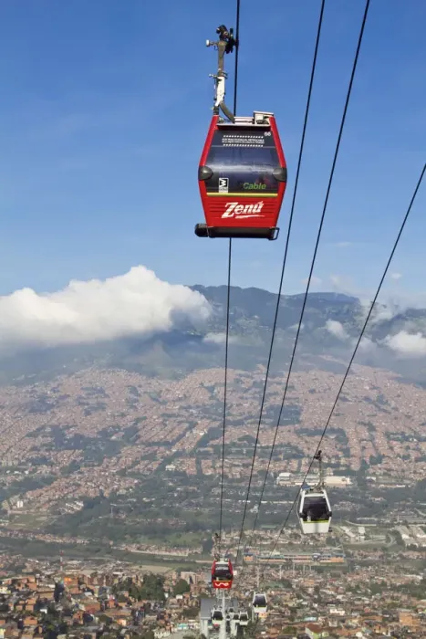 Framed Print : Colombia, Antioquia, Medellin, Santo Domingo, Cable car on the metro metrocable extension