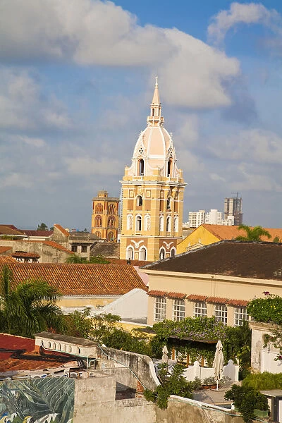 Colombia, Bolivar, Cartagena De Indias, Rooftops and Belltower of the Cathedral