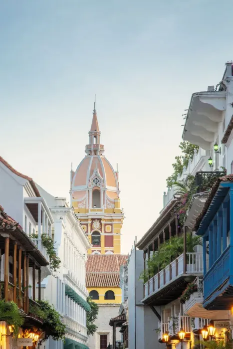 Framed Print : Colombia, Caribbean coast, Cartagena, view of colonial buildings in the old city centre Framed Print : Colombia, Caribbean coast, Cartagena, view of colonial buildings in the old city centre