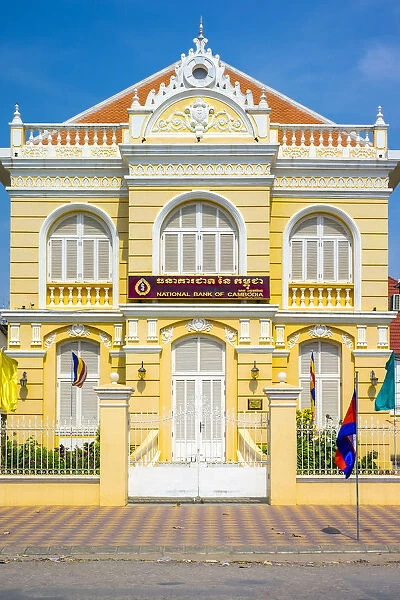 Colonial building along the riverfront in Battambang, Cambodia