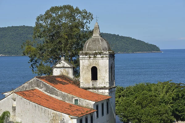 Colonial church near Ilha Grande seen from the mainland near Mambucaba, South of Angra