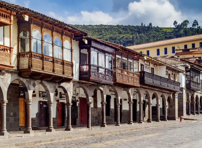 Framed Print : Colonial houses with Balconies, Main Square, Cusco, Peru Framed Print : Colonial houses with Balconies, Main Square, Cusco, Peru