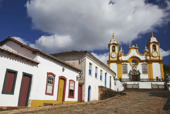 Framed Print : Colonial houses and Matriz de Santo Antonio Church, Tiradentes, Minas Gerais, Brazil