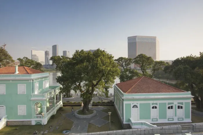 Framed Print : Colonial villas of House Museum with the Venetain hotel in background, Taipa, Macau Framed Print : Colonial villas of House Museum with the Venetain hotel in background, Taipa, Macau