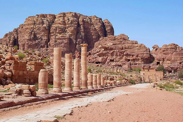 The 'Colonnaded Street' in the archaeological site of Petra, Jordan, Middle East. Recognized as a UNESCO World Heritage Site in 1985