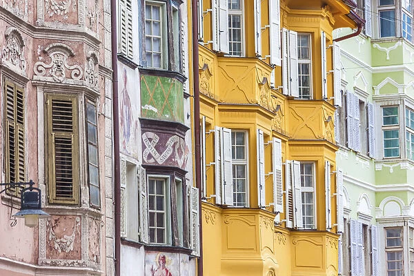 Colored facades in the old town of Bolzano, South Tyrol, Italy