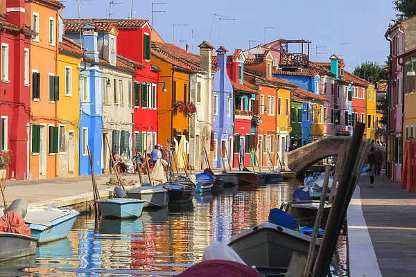 Colored Houses on the Waterfront on the Island of Burano, Venice, Italy