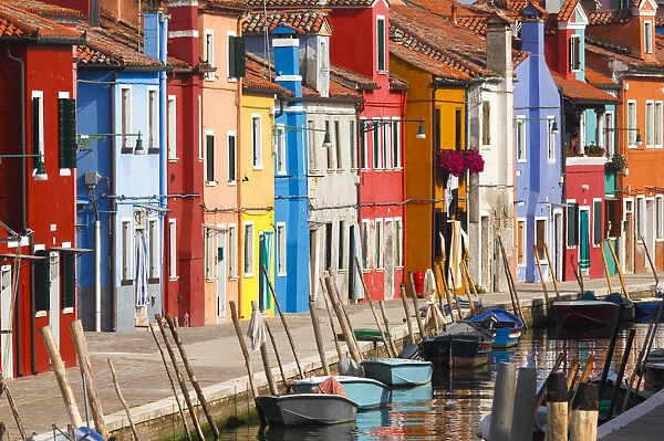 Colored Houses on the Waterfront on the Island of Burano, Venice, Italy