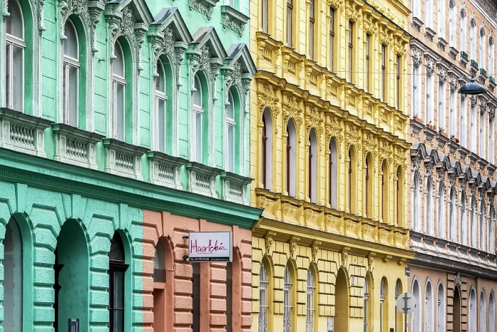 Framed Print : Colorful building facades in Landstrasse district, Vienna, Austria