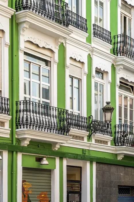 Framed Print : Colorful building in a street of Ruzafa neighborhood, Valencia, Valencian Community, Spain