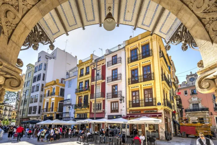 Framed Print : Colorful buildings in the old town, Valencia, Valencian Community, Spain Framed Print : Colorful buildings in the old town, Valencia, Valencian Community, Spain