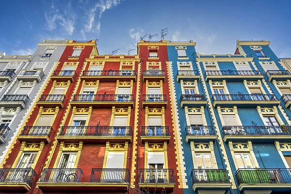 Colorful buildings in a street of Ruzafa, Valencia, Spain