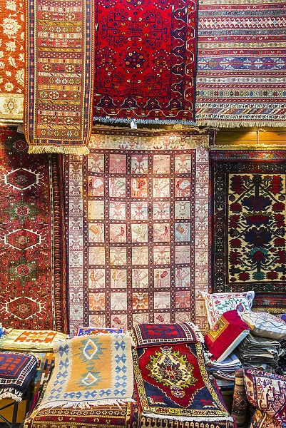 Colorful carpets on sale at Grand Bazaar (Kapalancarsi), Istanbul, Turkey
