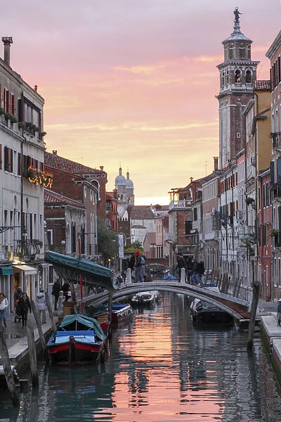 Colorful Evening over the Rio San Barnaba, Venice, Veneto, Italy