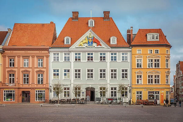 Colorful house facades in the historic old town of Stralsund, Mecklenburg-Western Pomerania, Baltic Sea, Northern Germany, Germany