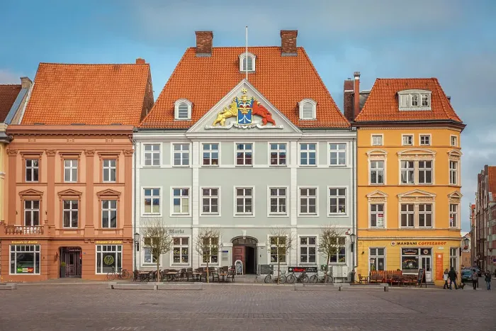 Framed Print : Colorful house facades in the historic old town of Stralsund, Mecklenburg-Western Pomerania, Baltic Sea, Northern Germany, Germany
