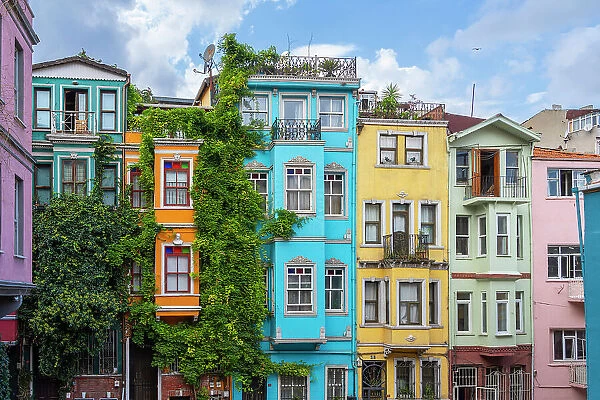 Colorful houses in Balat, Fatih District, Istanbul Province, Turkey