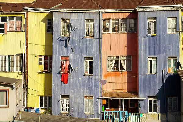 Detail of colorful houses, Cerro Bellavista, Valparaiso, Valparaiso Province, Valparaiso Region, Chile