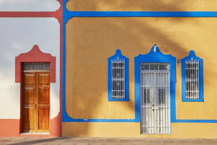 Framed Print : Colorful houses in colonial architecture, Merida, Yucatan, Mexico Framed Print : Colorful houses in colonial architecture, Merida, Yucatan, Mexico