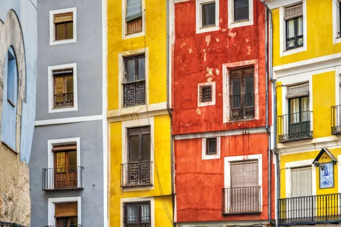 Framed Print : Colorful houses in the old town, Cuenca, Castilla-La Mancha, Spain Framed Print : Colorful houses in the old town, Cuenca, Castilla-La Mancha, Spain
