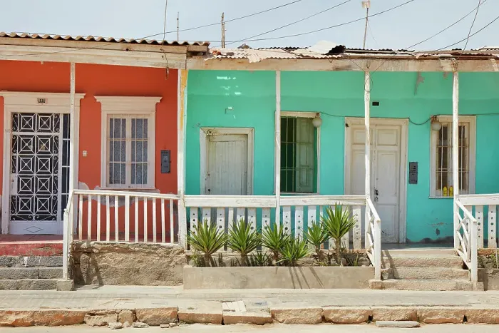 Framed Print : Colorful houses in Puerto Eten, Chiclayo, Lambayeque, Peru Framed Print : Colorful houses in Puerto Eten, Chiclayo, Lambayeque, Peru