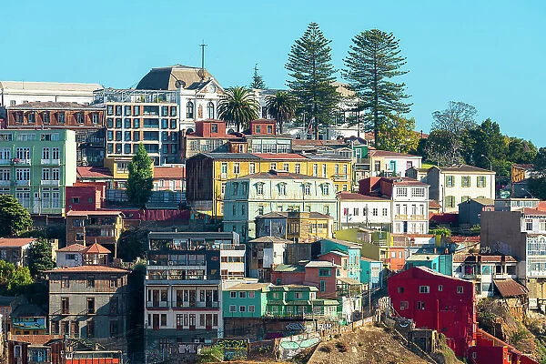 Colorful houses of Valparaiso in Playa Ancha, Valparaiso, Valparaiso Province, Valparaiso Region, Chile