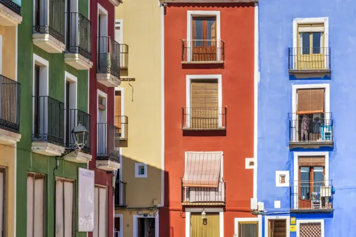 Framed Print : Colorful houses, Villajoyosa, Costa Blanca, Valencian Community, Spain