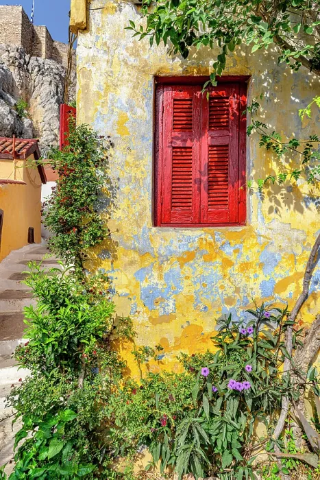 Framed Print : Colorful neighborhood of Anafiotika, Athens, Attica, Greece