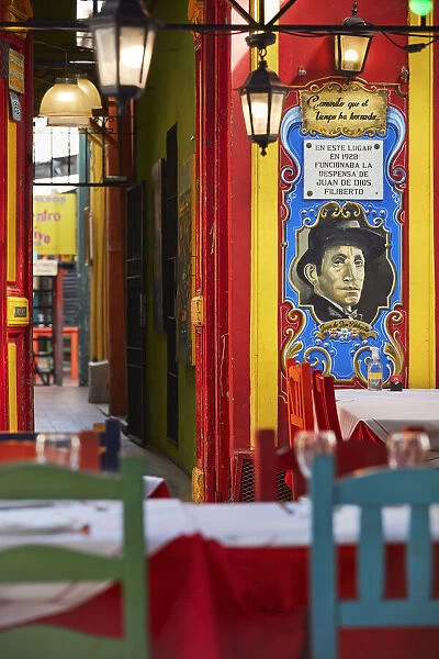 A colorful restaurant inside a historic 'conventillo'of La Boca neighborhood, Buenos Aires, Argentina
