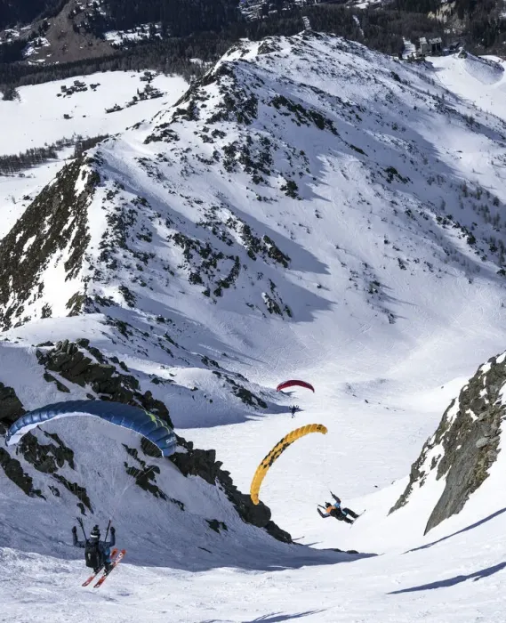 Framed Print : Colorful speedriders in Pizzo Groppera, Lombardy region, Italian Alps, Italy Framed Print : Colorful speedriders in Pizzo Groppera, Lombardy region, Italian Alps, Italy