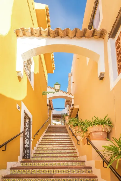 Framed Print : Colorful staircase in Cala Fornells, Mallorca, Balearic Islands, Spain Framed Print : Colorful staircase in Cala Fornells, Mallorca, Balearic Islands, Spain