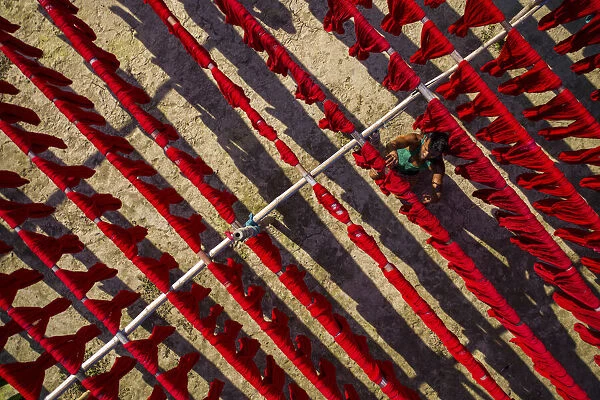 Colorful thread drying under sunlight, Narayanganj, Bangladesh