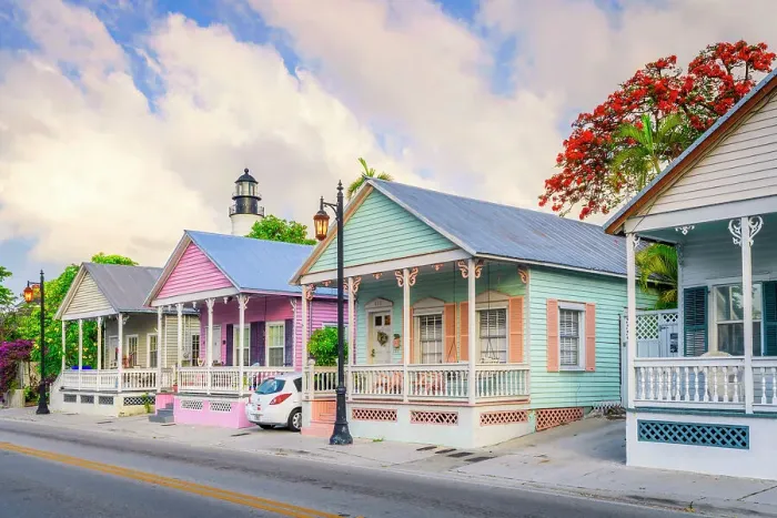 Framed Print : Colorful typical Homes, Key West, South Florida, Florida, USA