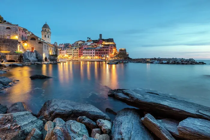 Framed Print : The colorful village of Vernazza at dawn, Cinque Terre, La Spezia district, Liguria, Italy Framed Print : The colorful village of Vernazza at dawn, Cinque Terre, La Spezia district, Liguria, Italy