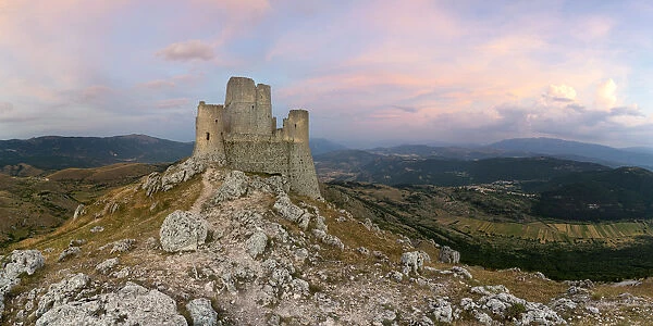 the colors of the summer sunset over Rocca Calascio Castle