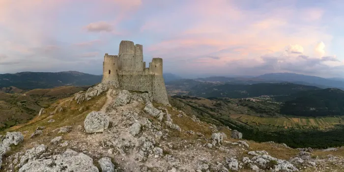 Framed Print : the colors of the summer sunset over Rocca Calascio Castle Framed Print : the colors of the summer sunset over Rocca Calascio Castle