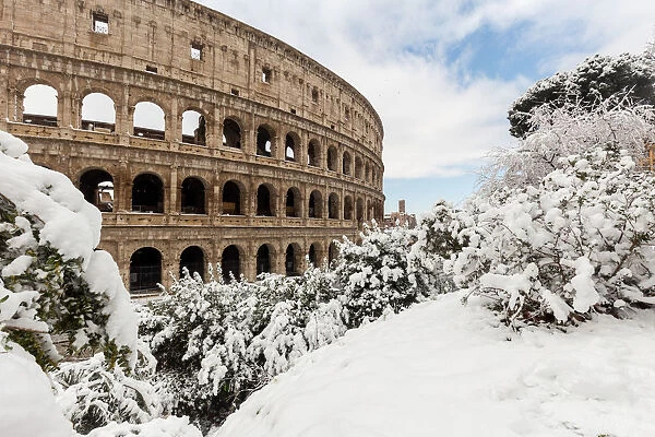 Colosseum after the great snowfall of Rome in 2018 Europe, Italy, Lazio, Province of Rome
