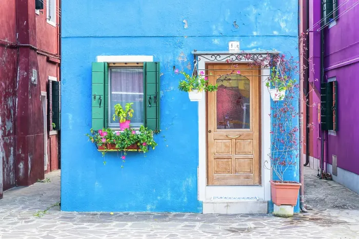 Framed Print : Colourful Blue House, Burano, Venice, Italy Framed Print : Colourful Blue House, Burano, Venice, Italy
