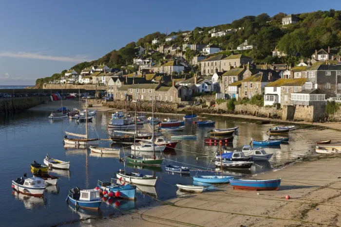 Framed Print : Colourful boats crowd Mousehole harbour in Cornwall, England Framed Print : Colourful boats crowd Mousehole harbour in Cornwall, England