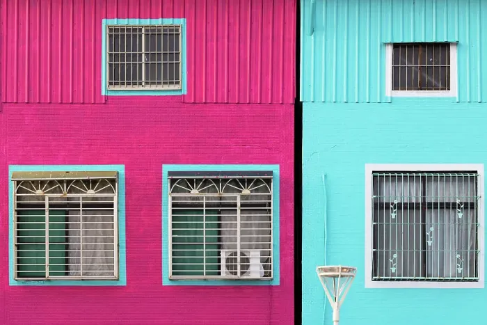 Framed Print : Colourful buildings at Gushan Harbour, Kaohsiung, Taiwan