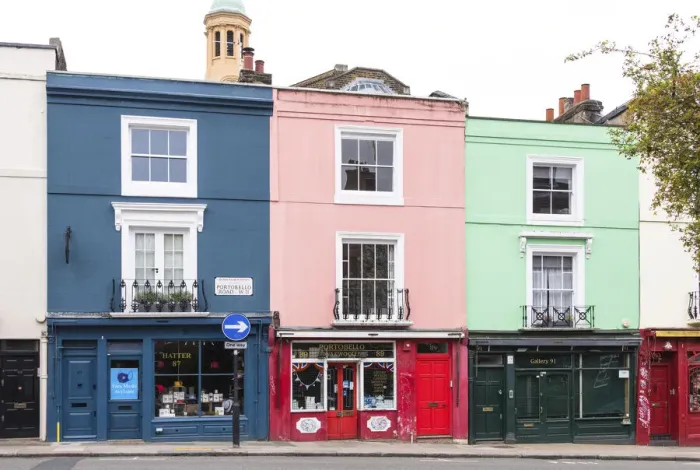 Framed Print : Colourful buildings on Portobello Road, Notting Hill, London, England Framed Print : Colourful buildings on Portobello Road, Notting Hill, London, England