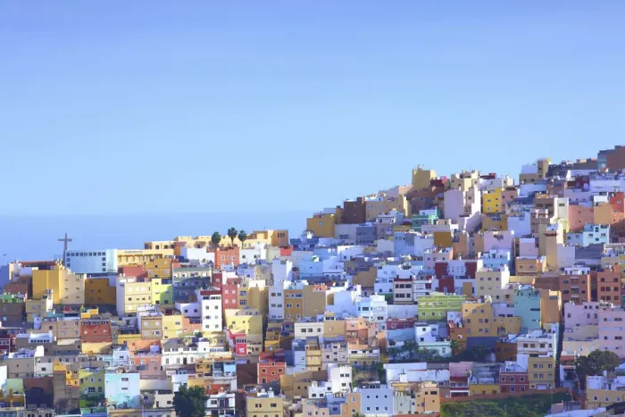 Framed Print : Colourful Buildings in the San Juan District, Las Palmas de Gran Canaria, Gran Canaria