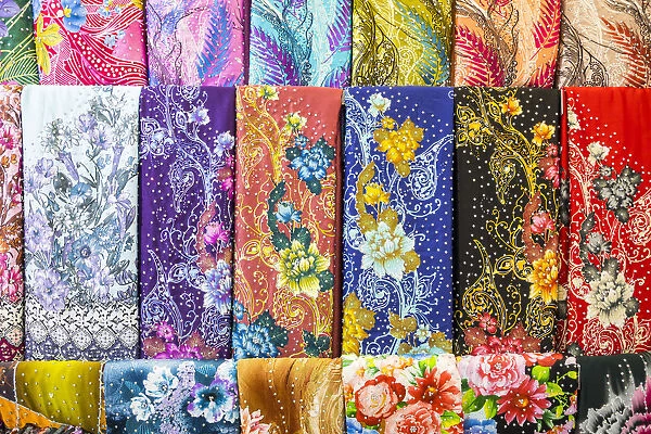 Colourful cotton fabric in shop, Little India, Kuala Lumpur, Malaysia
