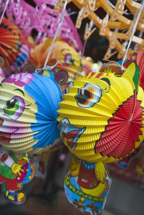 Framed Print : Colourful decorations for the Mid Autumn moon festival, Old Quarter, Hanoi, Vietnam