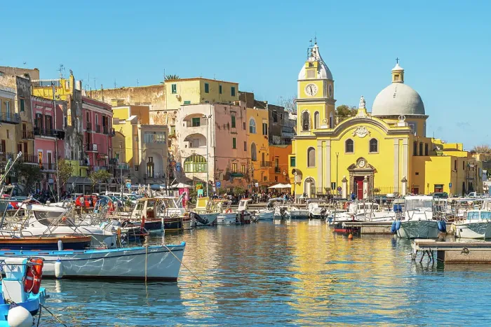 Framed Print : Colourful fishing village of Procida, Procida island, Phlegrean islands, Naples bay, Naples province, Tyrrhenian sea, Campania, Italy Framed Print : Colourful fishing village of Procida, Procida island, Phlegrean islands, Naples bay, Naples province, Tyrrhenian sea, Campania, Italy