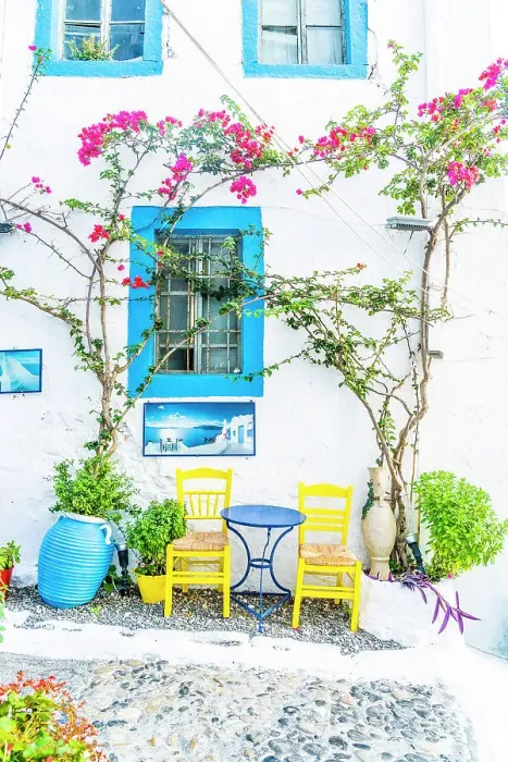 Framed Print : Colourful furniture at The Fish House restaurant, Kos Town, Kos, Dodecanese Islands, Greece