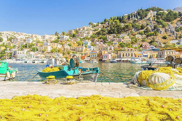 The colourful harbour in Symi, Dodecanese Islands, Greece
